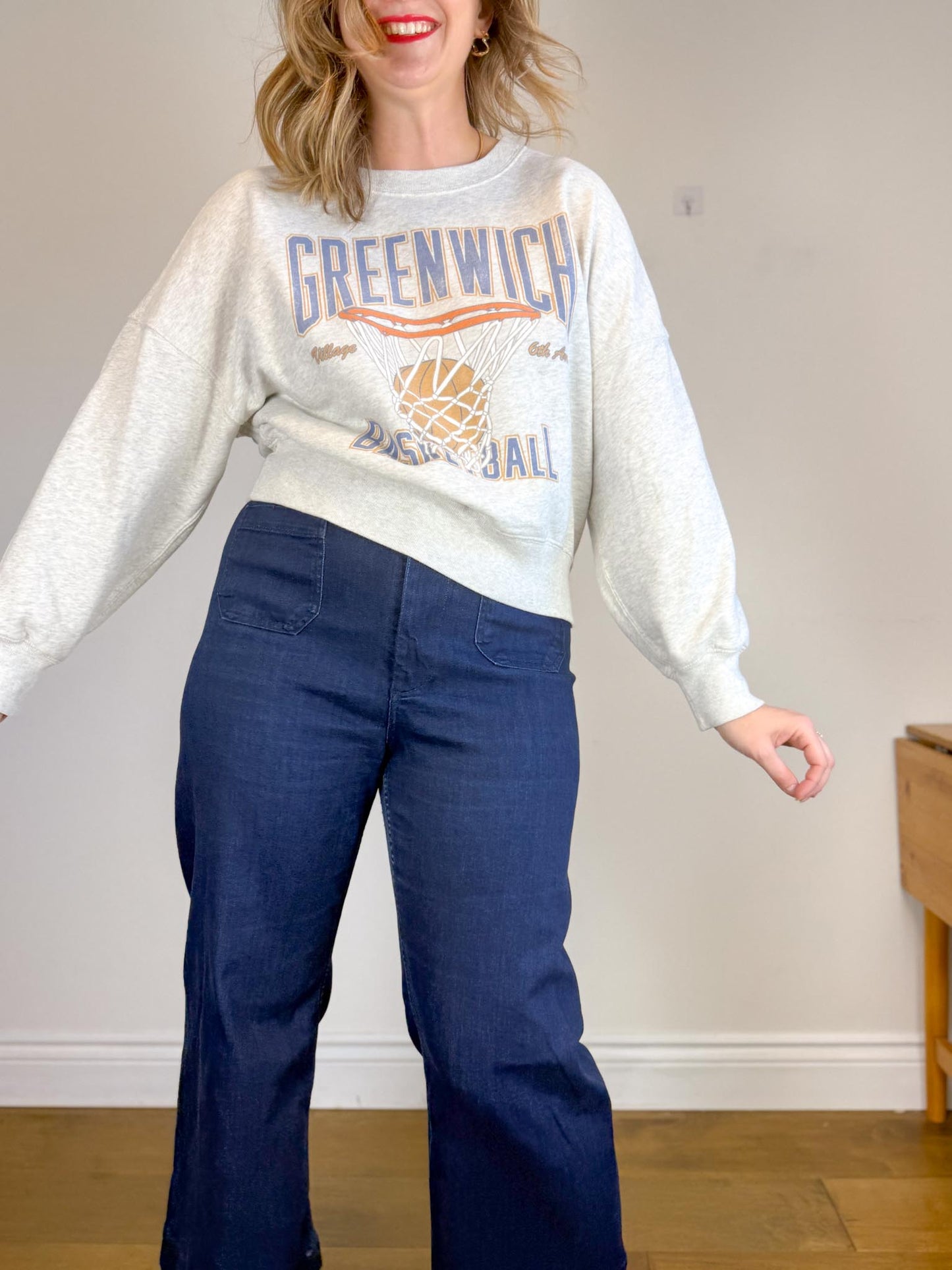 Abercrombie "Greenwich Basketball Crewneck in Grey" (Size L)