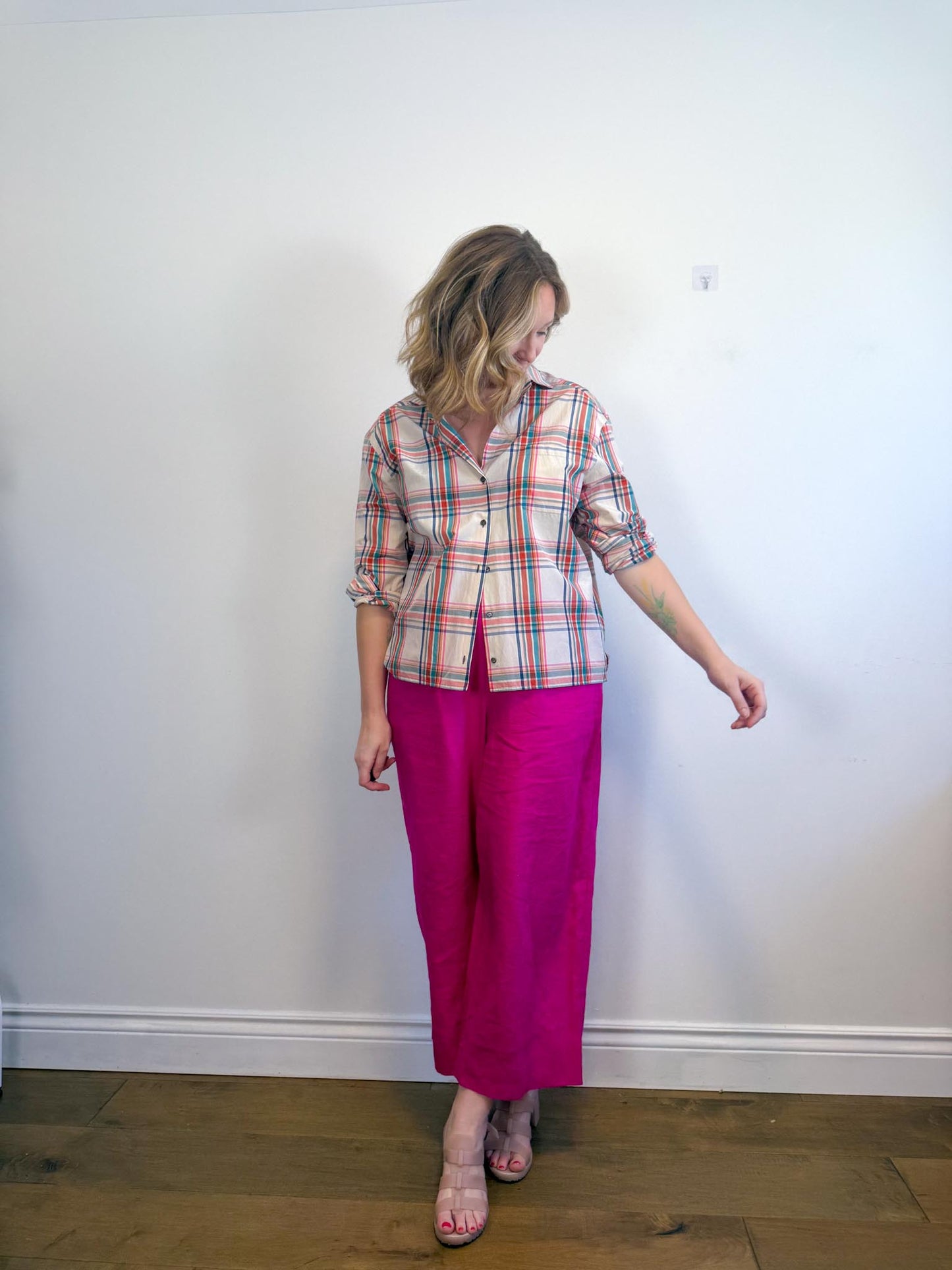 OUI Wide Leg Linen Culottes in Hot Pink (Size XL)