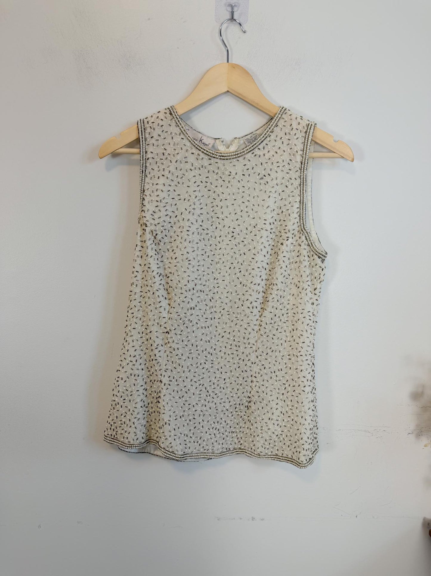 Vintage 90s Laurence Kagan Silk Bejeweled Sleeveless Top (Size M/L)