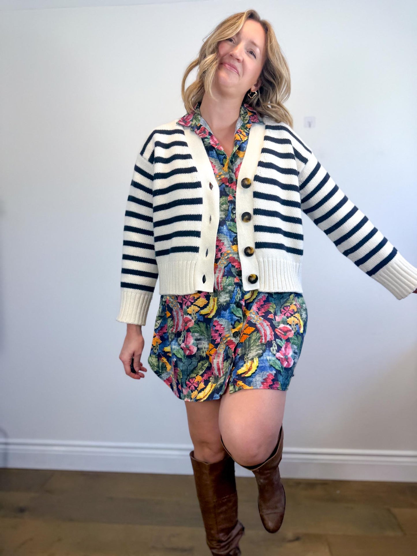 Sezane "Wilson Cardigan" in Ecru/Marine (Size S/M)