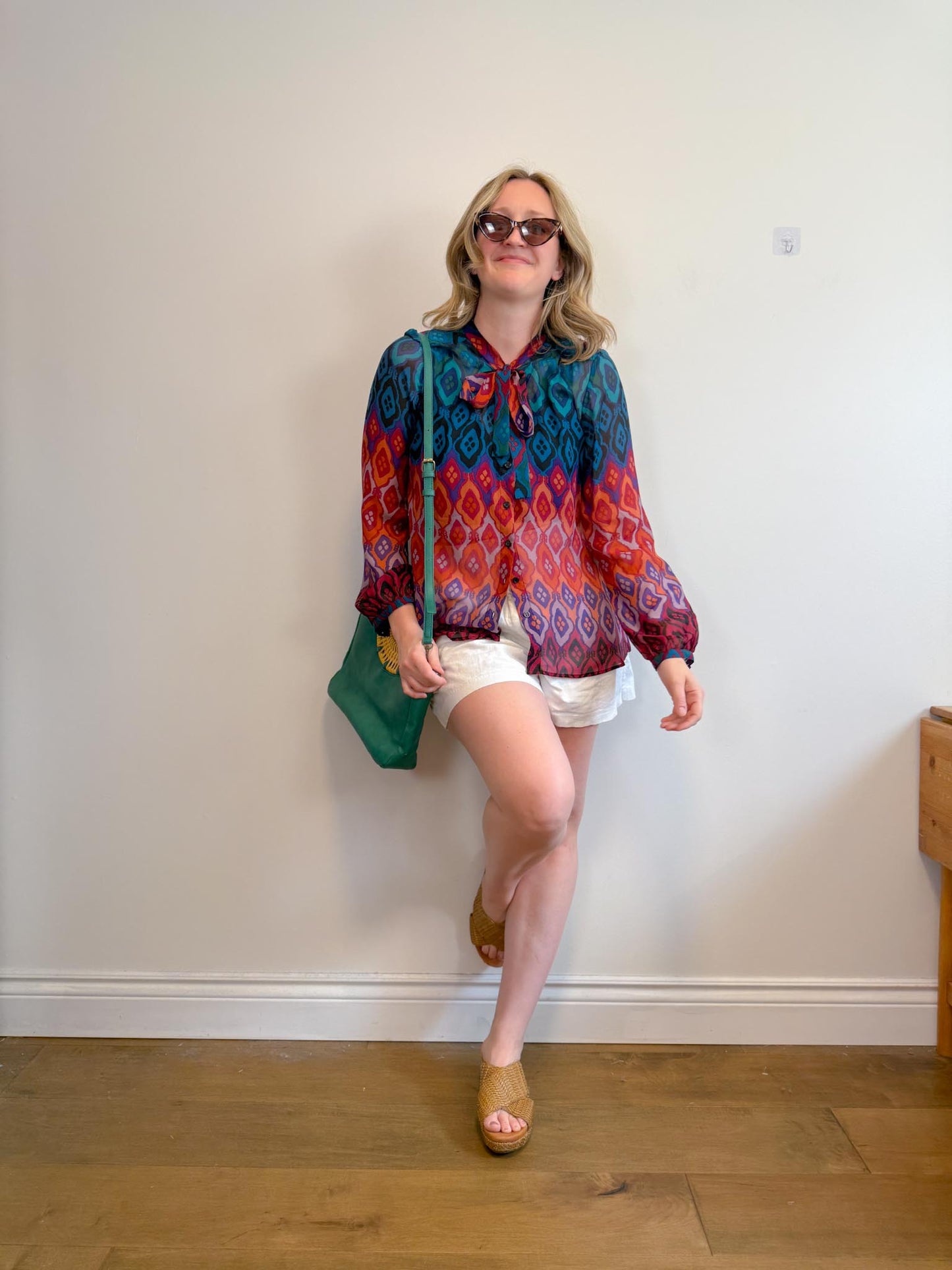 HALE BOB Silk Blouse with Neck Tie (Size L)