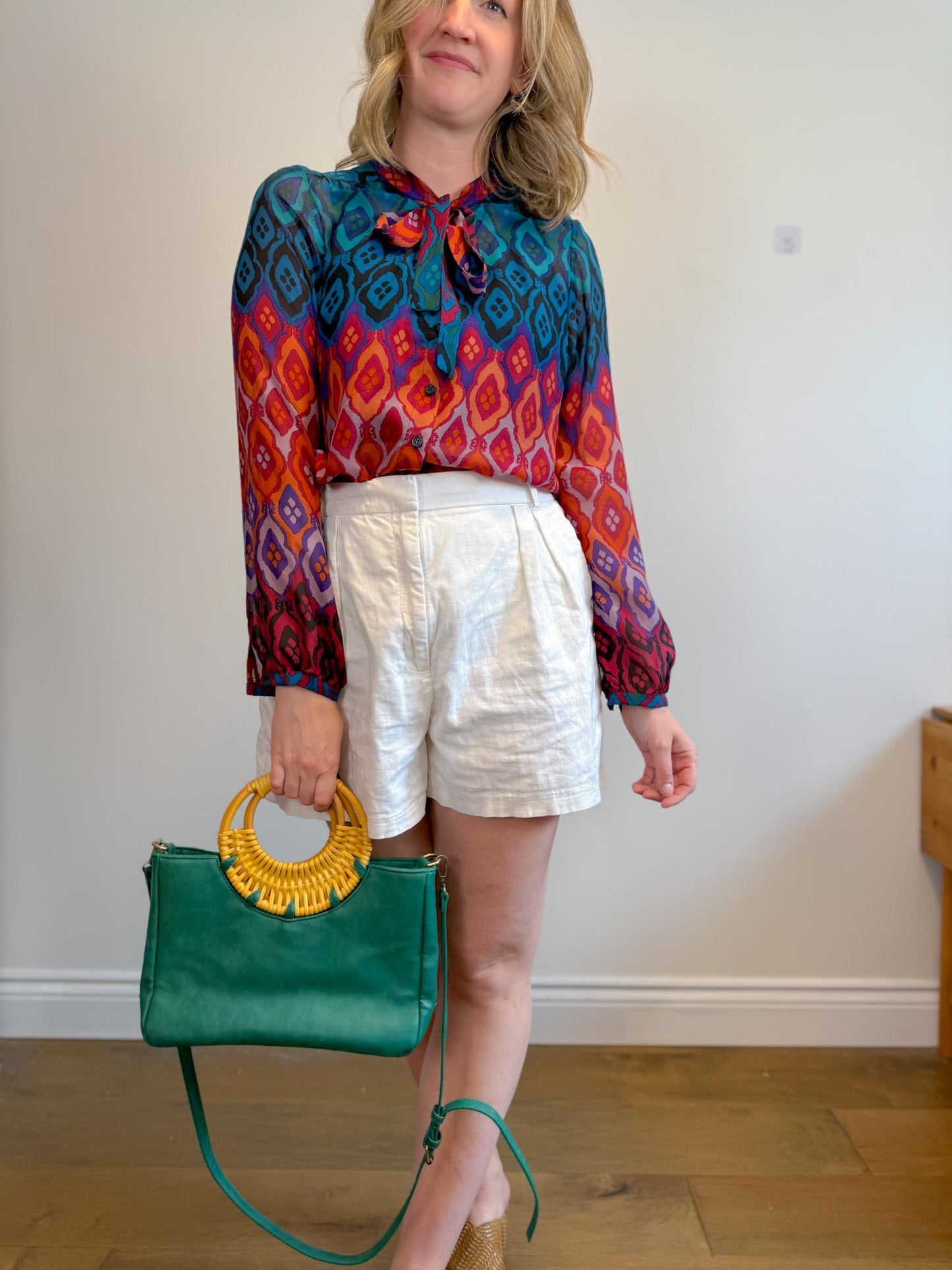 HALE BOB Silk Blouse with Neck Tie (Size L)