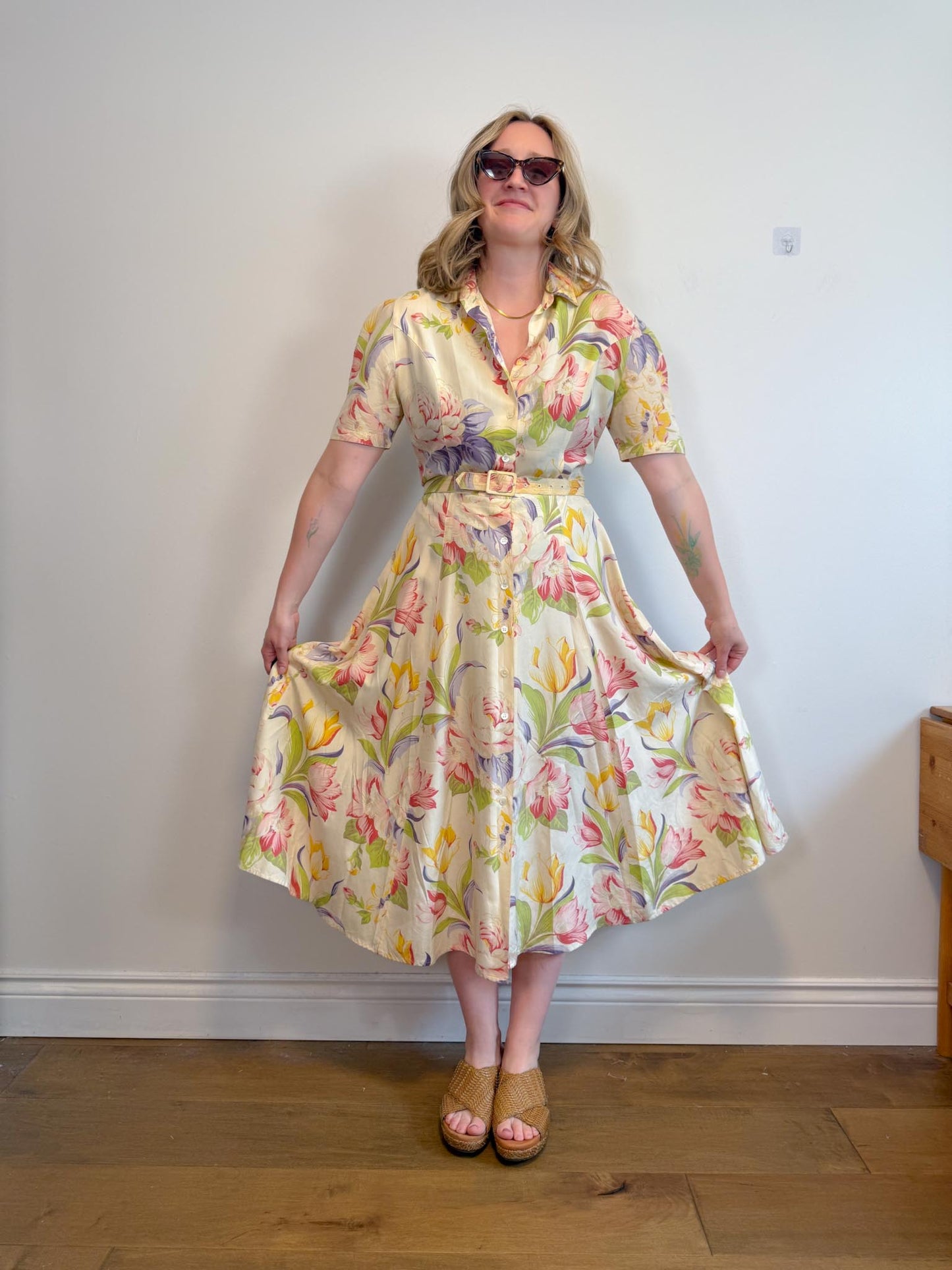 Vintage Piazza Sempione Floral Midi Dress (Size L)