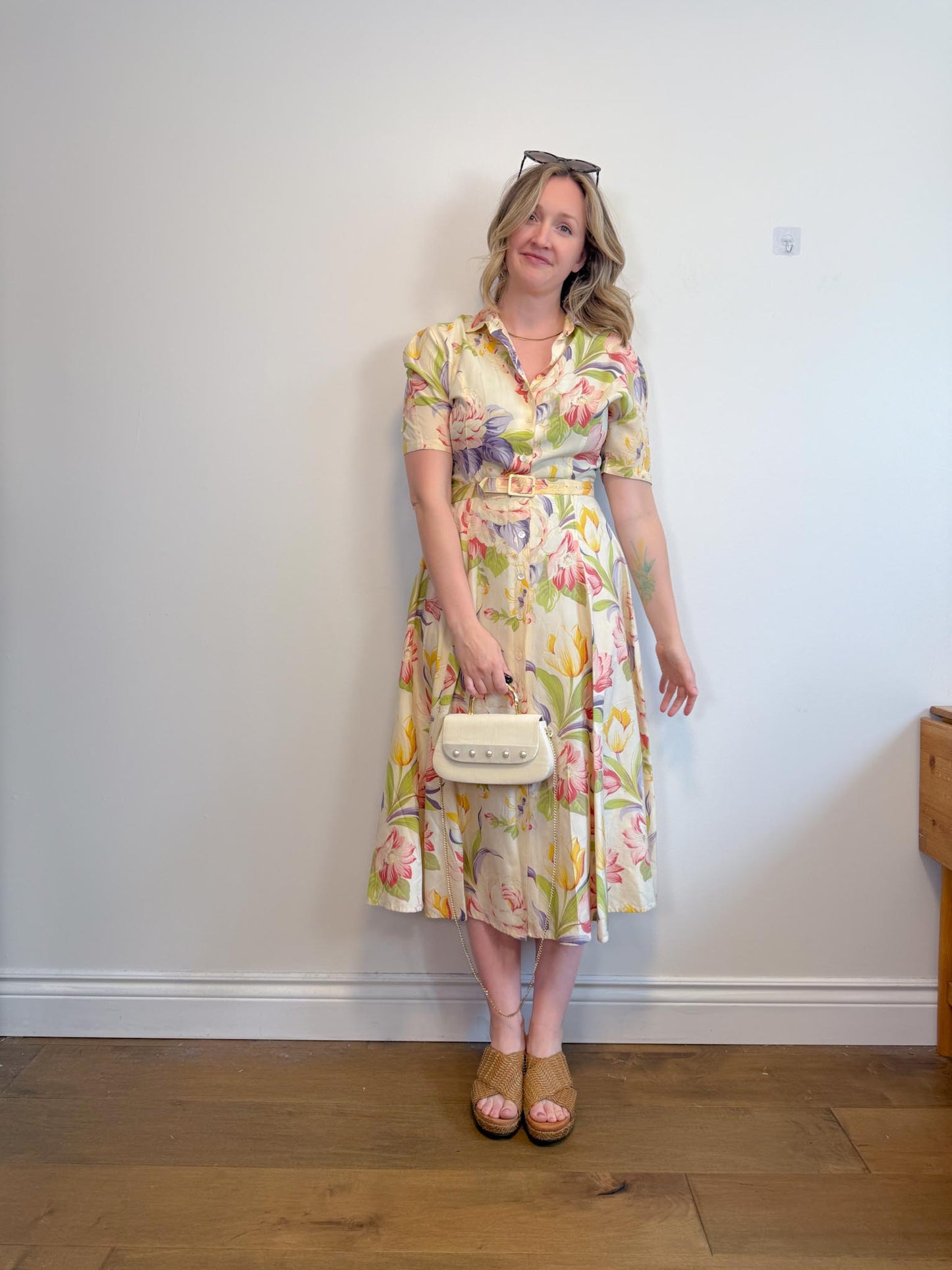 Vintage Piazza Sempione Floral Midi Dress (Size L)