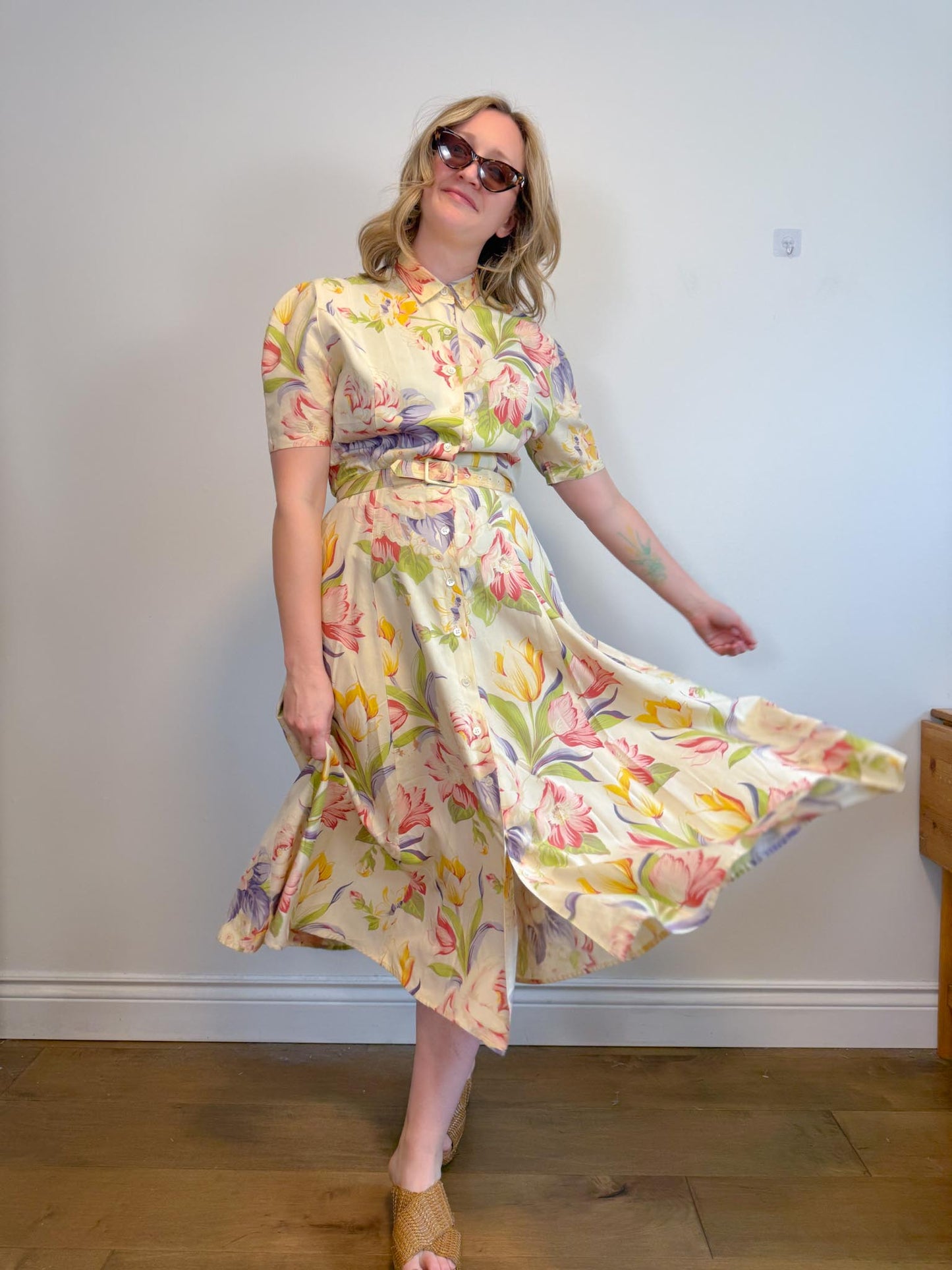 Vintage Piazza Sempione Floral Midi Dress (Size L)