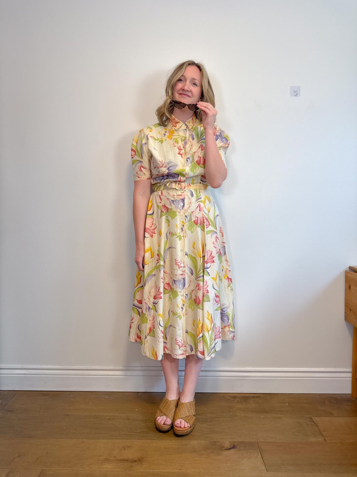 Vintage Piazza Sempione Floral Midi Dress (Size L)