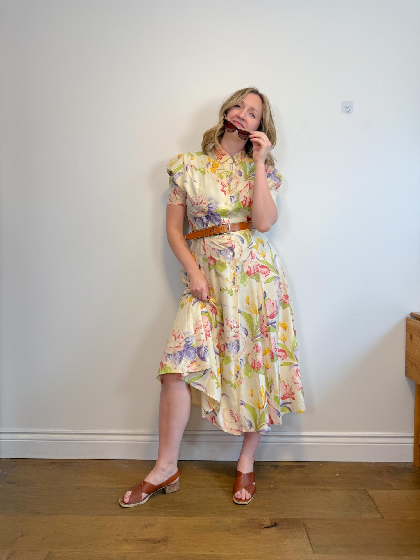 Vintage Piazza Sempione Floral Midi Dress (Size L)