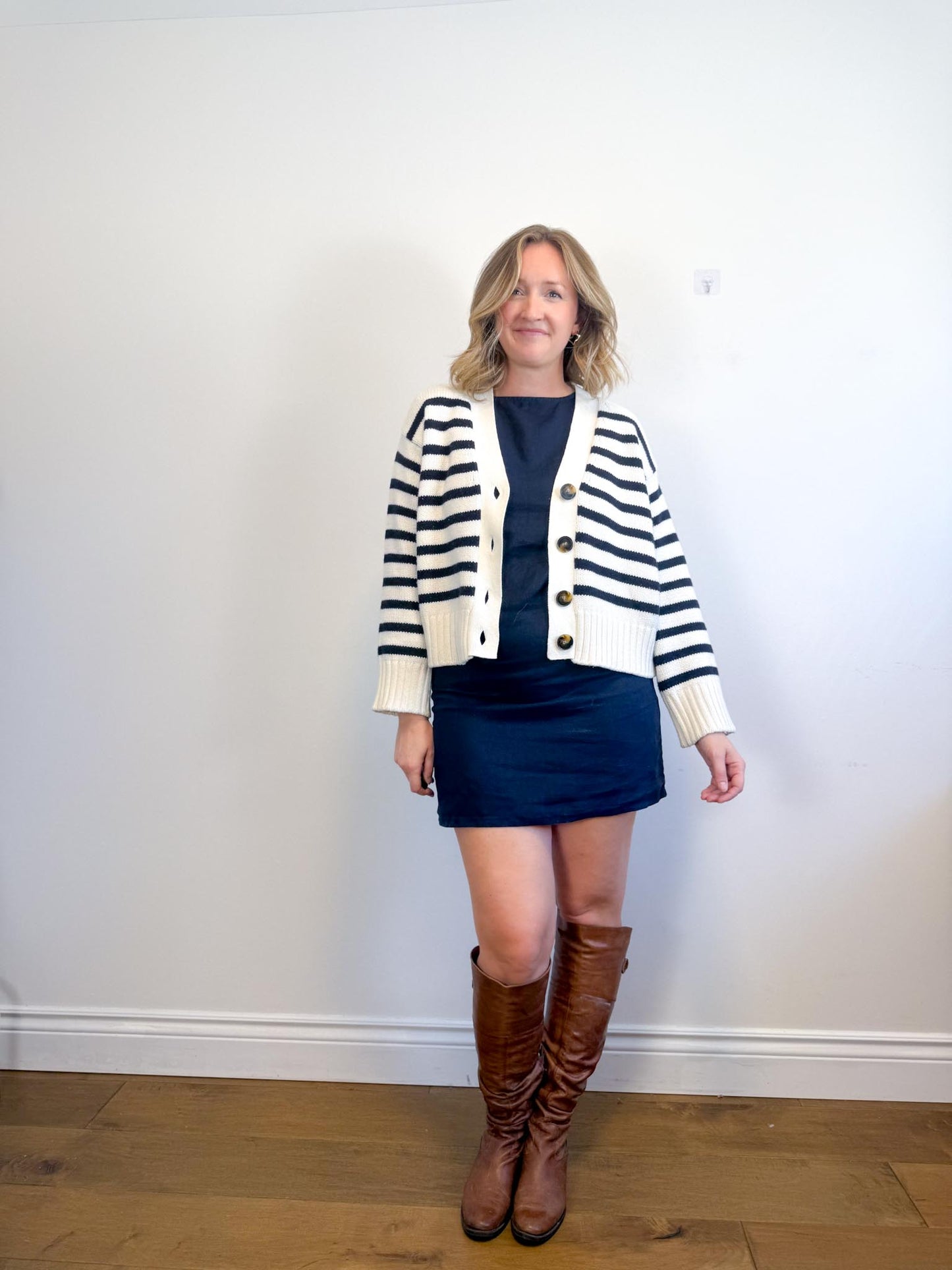 Sezane "Wilson Cardigan" in Ecru/Marine (Size S/M)