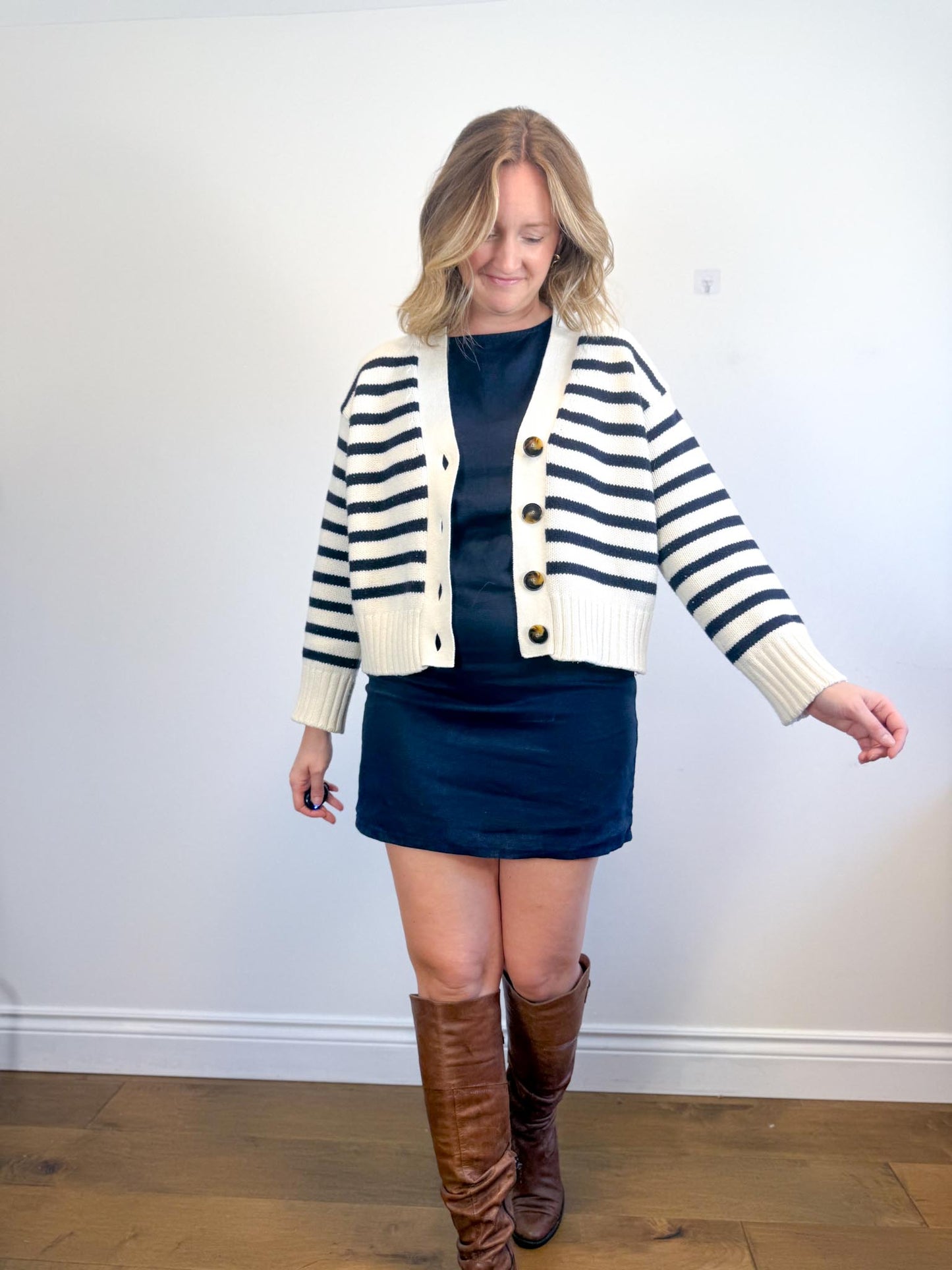 Sezane "Wilson Cardigan" in Ecru/Marine (Size S/M)