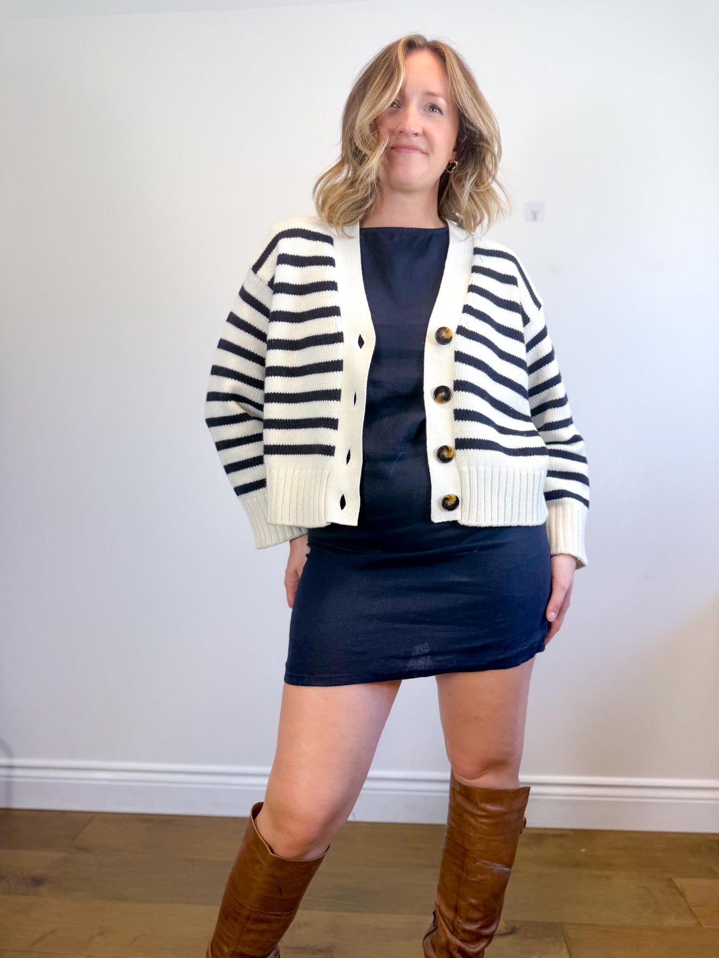 Sezane "Wilson Cardigan" in Ecru/Marine (Size S/M)