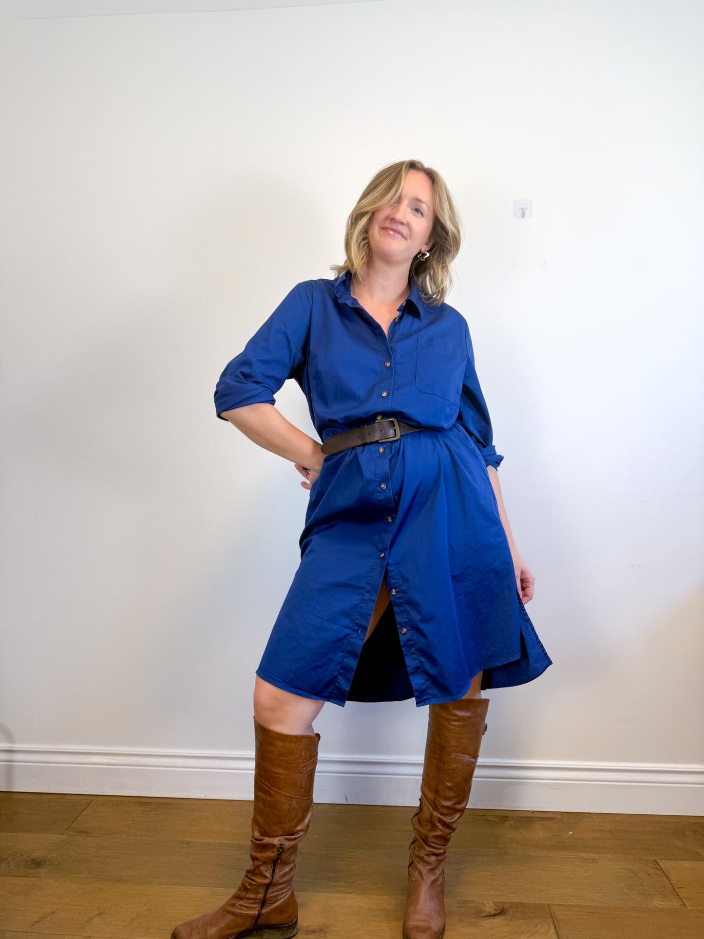 Universal Standard "Odeon Stretch Poplin Shirtdress in Blue" (Size M/L)