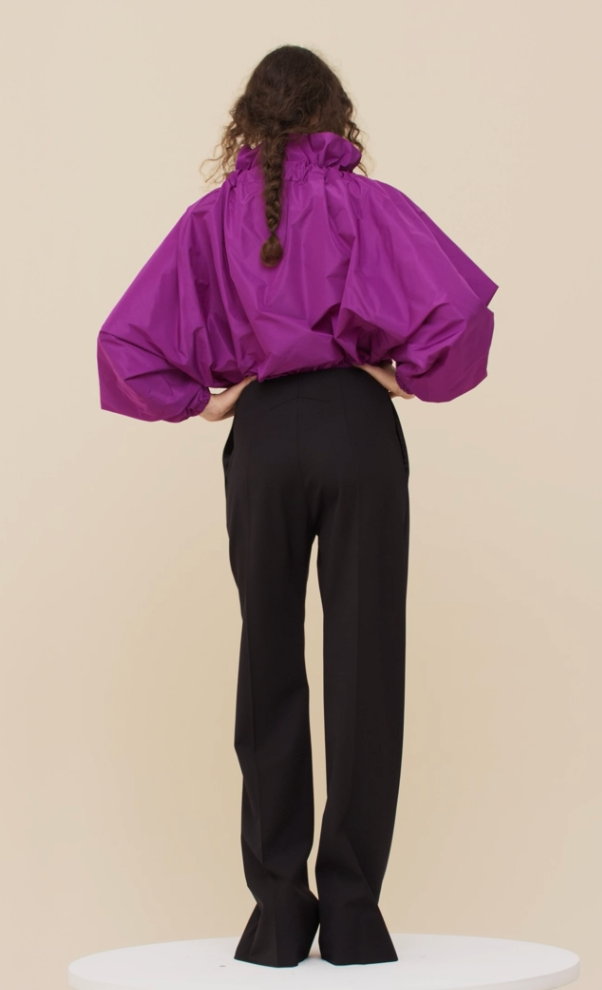 PATOU Designer "Patou Drawstring Collar Top in Eco-Friendly Faille in Anemone" (One Size)