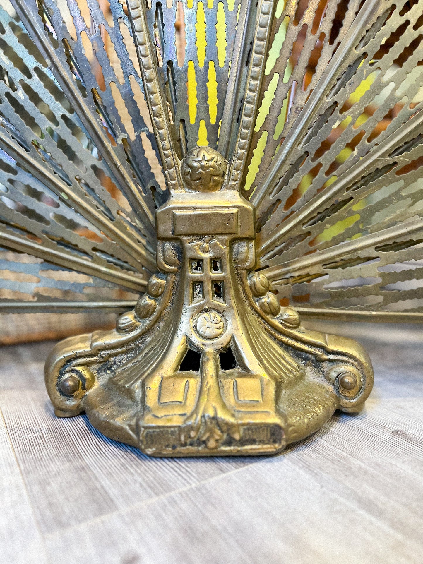 Vintage Art Deco Brass Folding Fireplace Fan NO SHIPPING