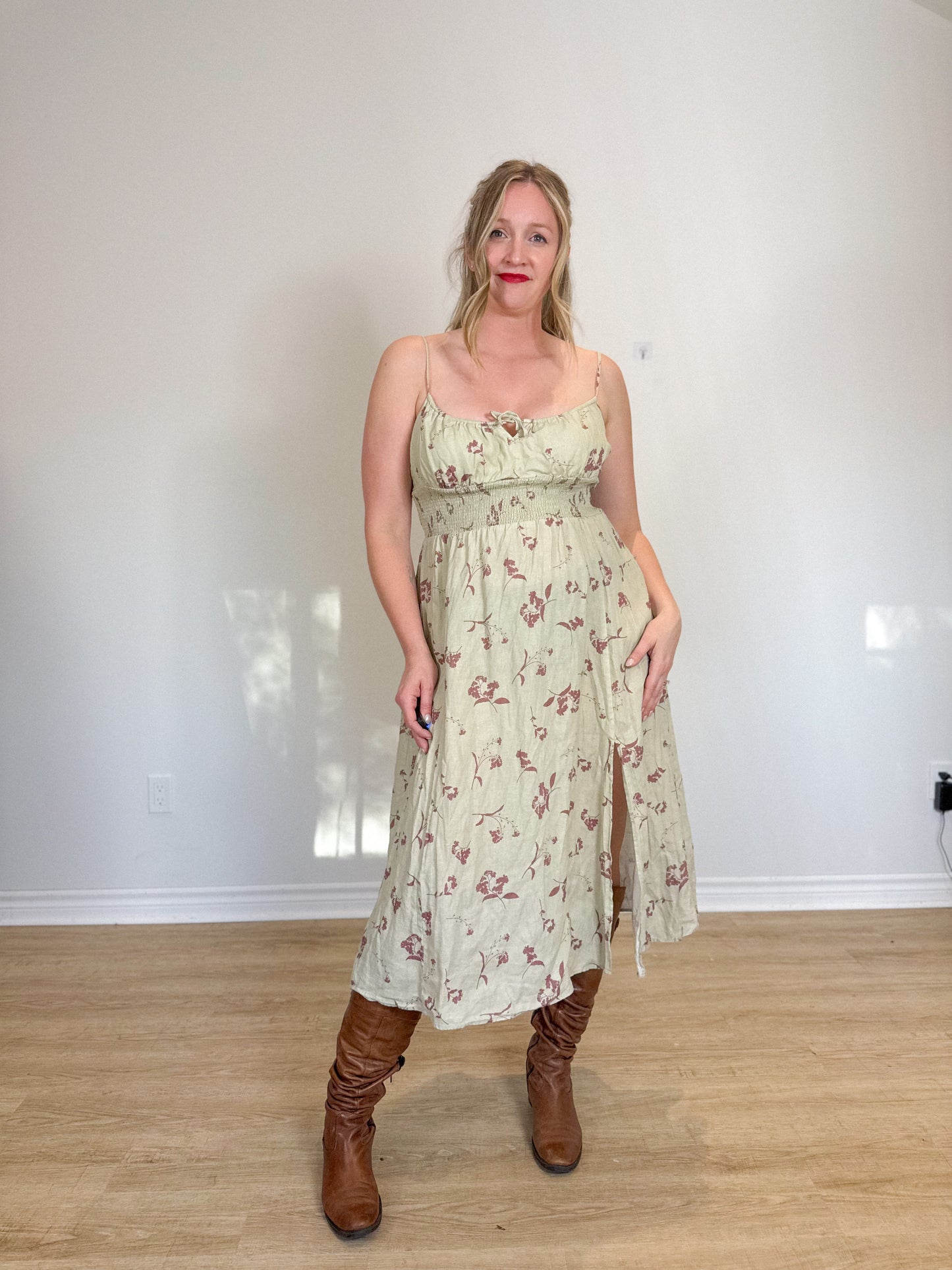 Wilfred "Genoa Linen Midi Dress in Sage Green Floral" (Size XL)