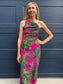 FARM RIO "Leaves Midi Dress in Hot Pink/Green" (Size S)