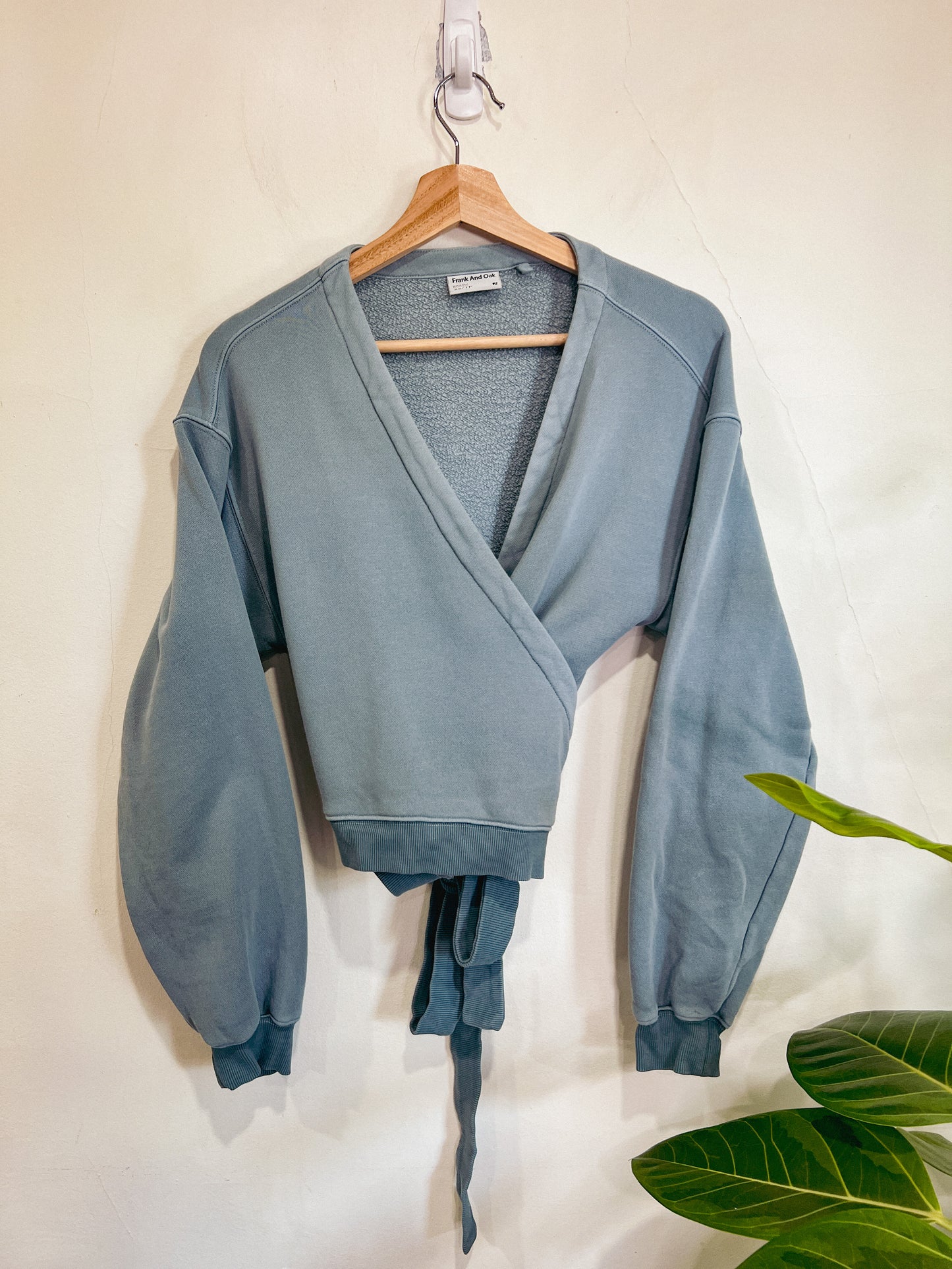 Frank & Oak Slate Blue Sweater Wrap Style Crop Top (Size XS)