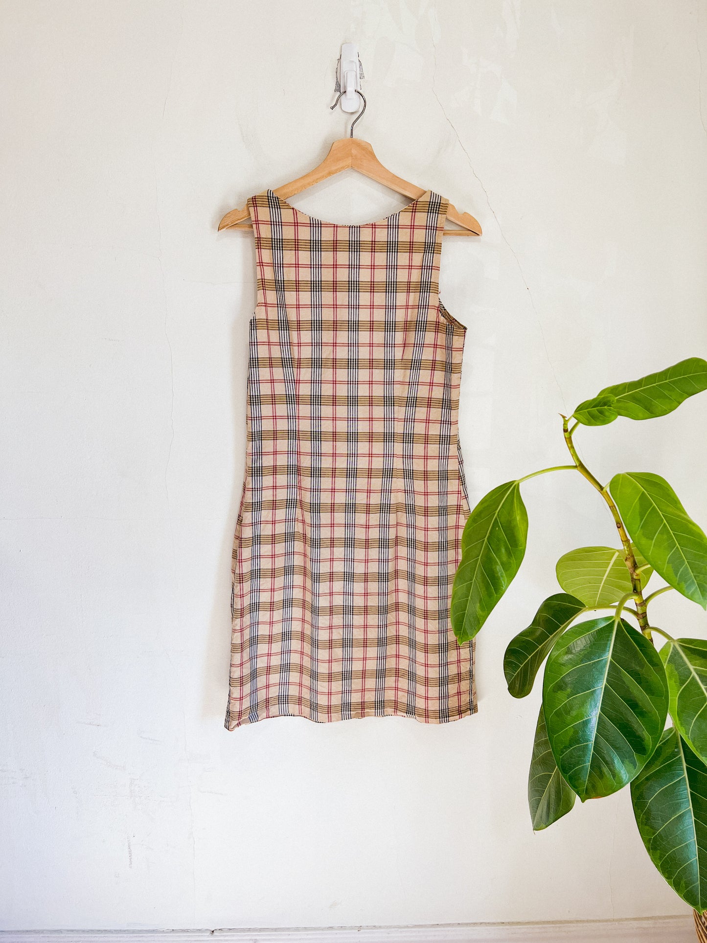 Vintage Check Print Shift Dress (Size M)