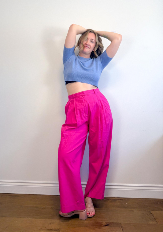 COS "Relaxed Tailored Wide Leg Trousers in Bright Pink" (Size 12)