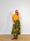Vintage Floral Skirt in Green / Mustard (Size L/XL)