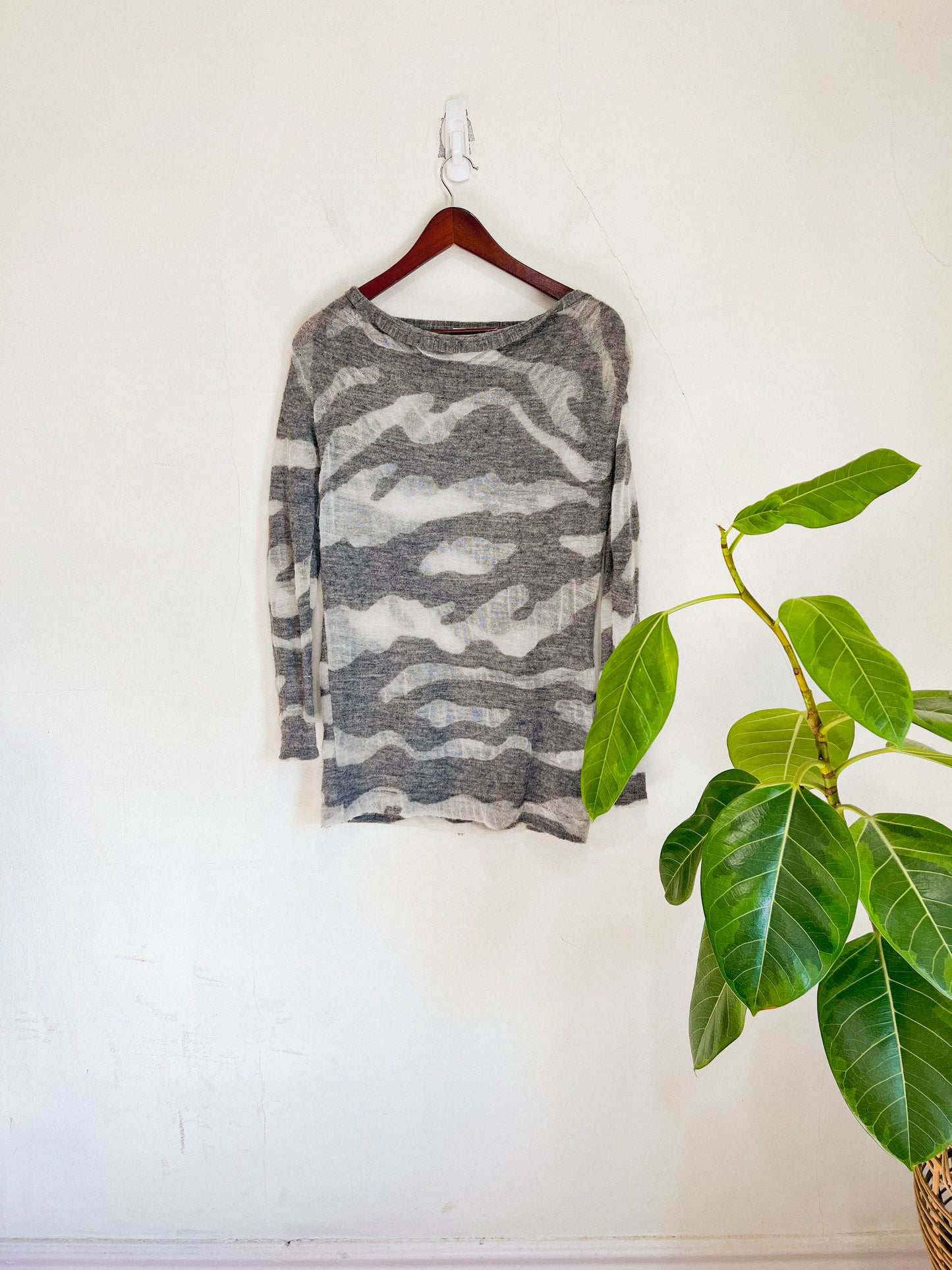 Phillip Lim Designer Grey Wool Sheer Sweater (Size S)