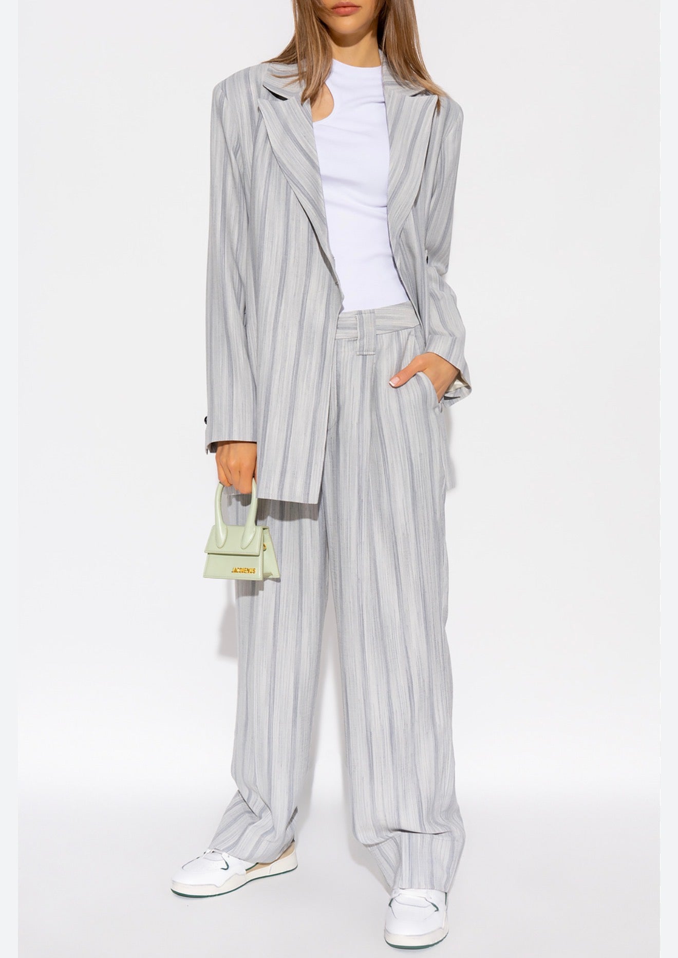 GANNI Striped Rayon Trousers in Grey (Size 6)