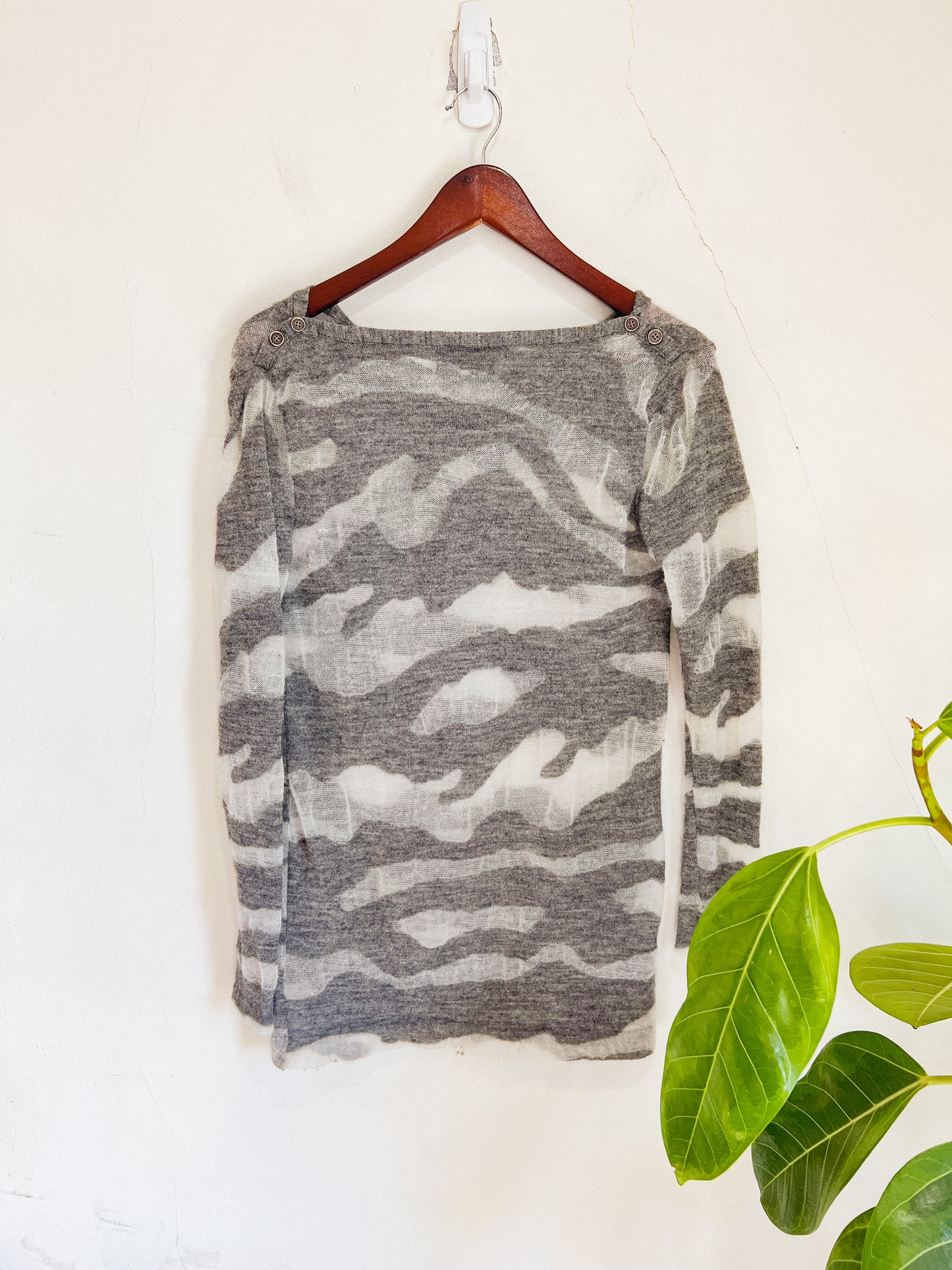 Phillip Lim Designer Grey Wool Sheer Sweater (Size S)