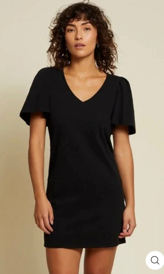 Nation Ltd Slow Fashion Black Mini Dress with Puff Sleeve (Size S)