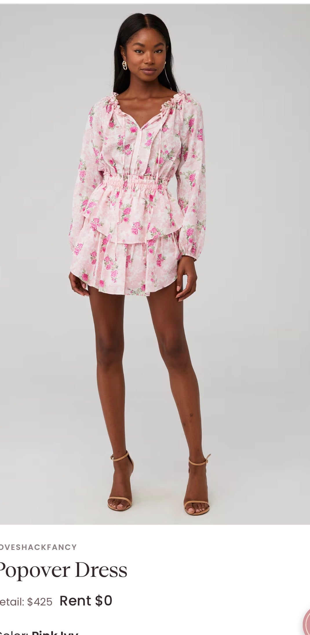 LoveShackFancy "Popover Silk Mini Dress in Pink Floral" (Size XS/S)