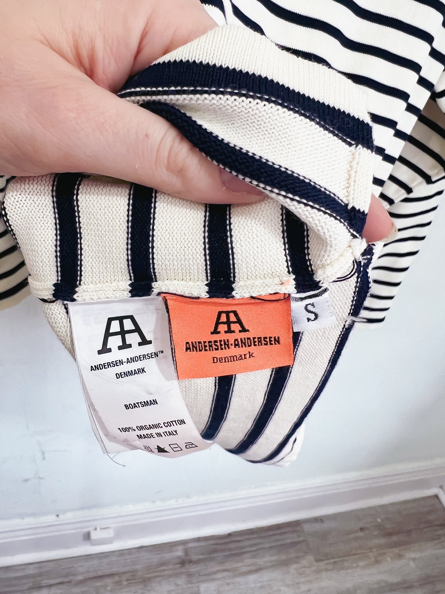 Andersen-Andersen "Boatsman Sweater in Navy/Cream Stripe (Size S/M)