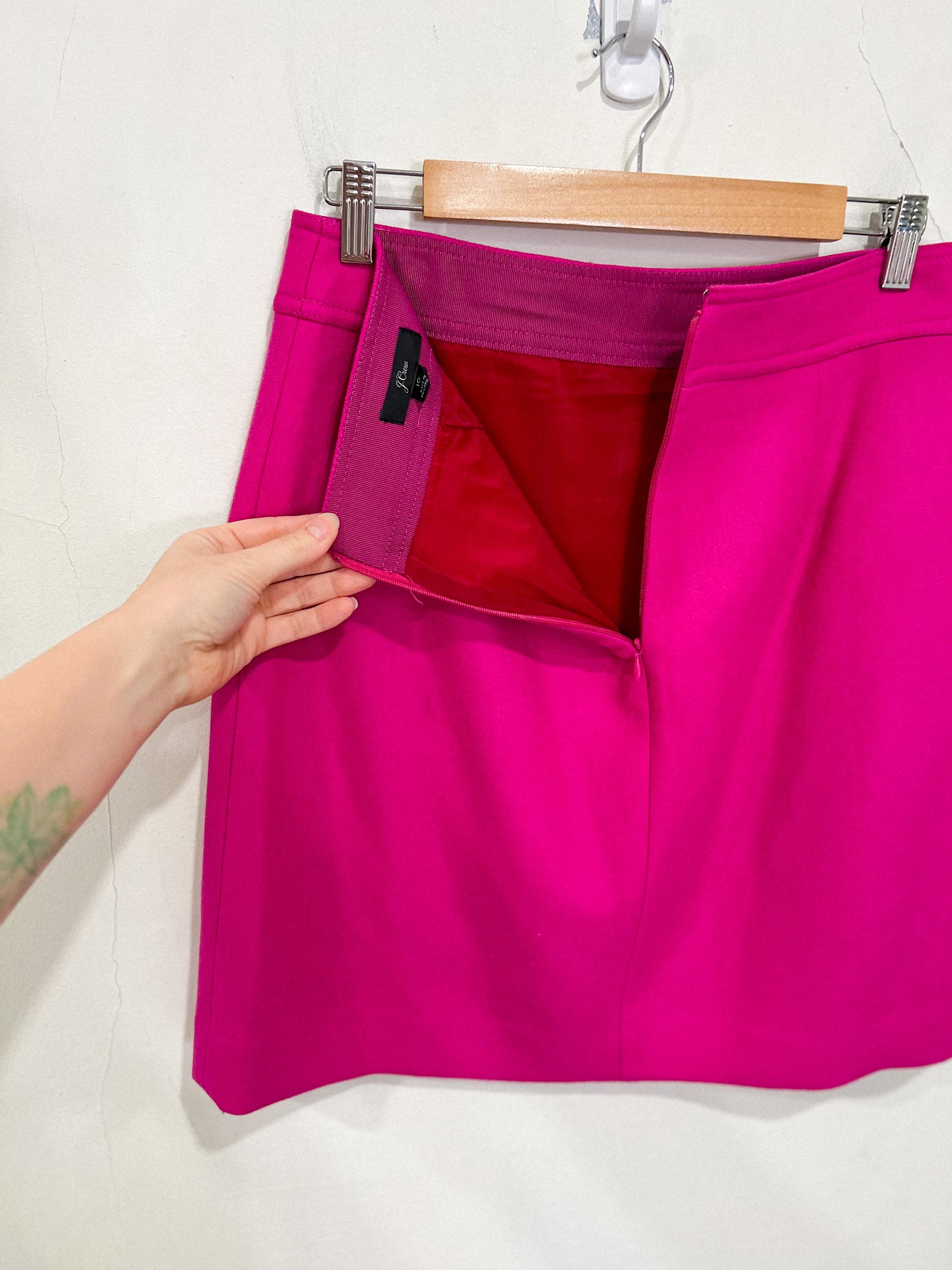 J.Crew "Princess Mini Skirt in double-serge wool in Hot Pink" (Size 10)