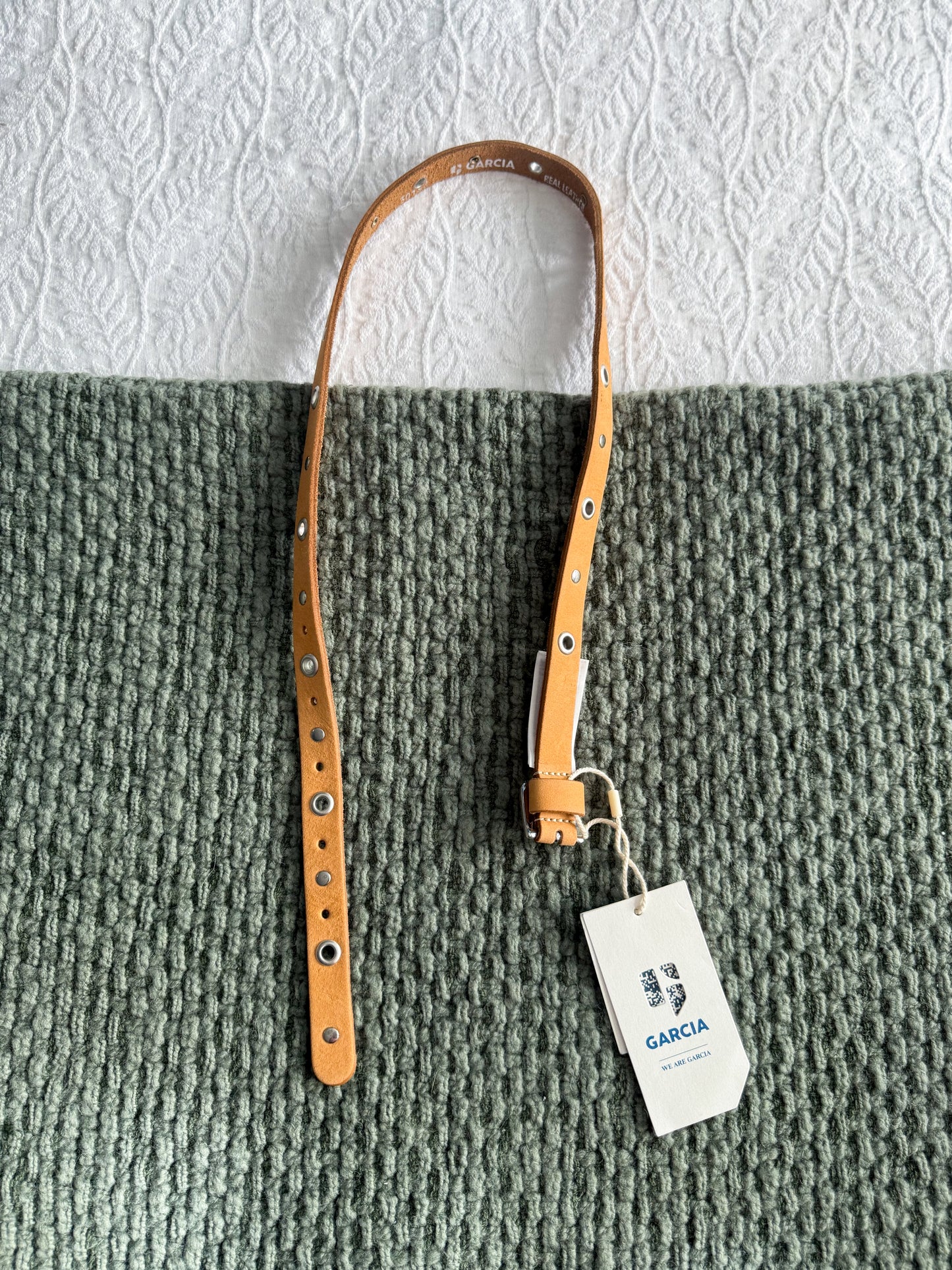 GARCIA Small Brown Leather Belt with Metal Detail NWT (Size S)