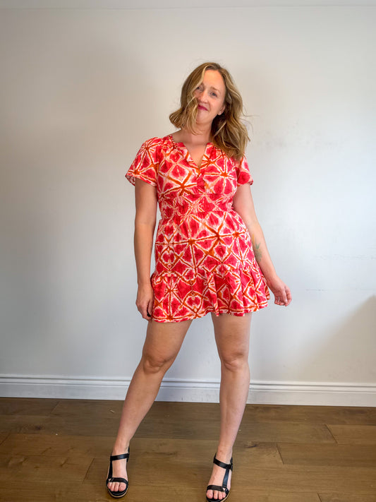 Anthropologie " The Somerset Mini Dress in Pink/Red" (Size S/M)