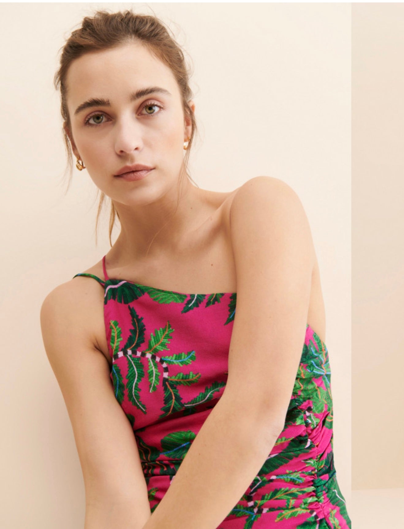 FARM RIO "Leaves Midi Dress in Hot Pink/Green" (Size S)