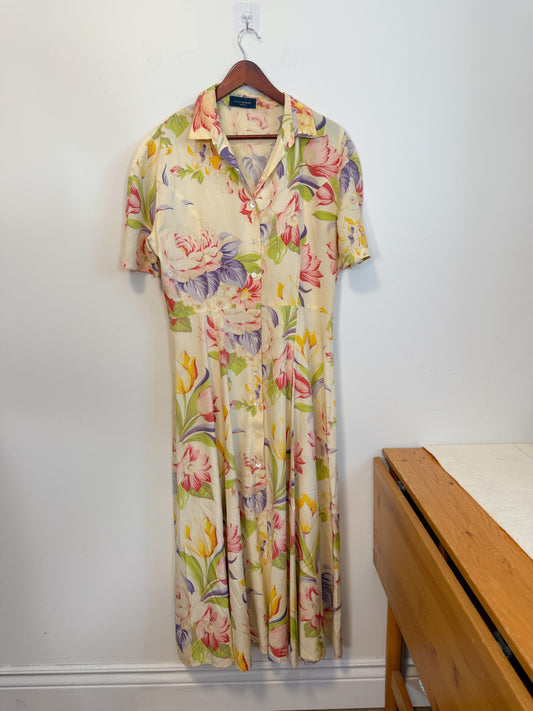 Vintage Piazza Sempione Floral Midi Dress (Size L)