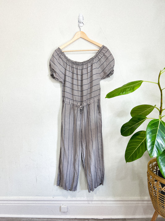 Linen Grey Striped Jumpsuit (Size M)