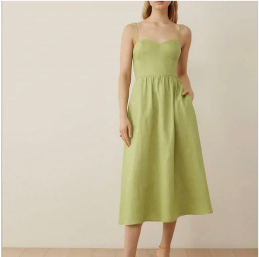 Reformation "Reformation Zander Linen Dress" in Spearmint (Size 8)