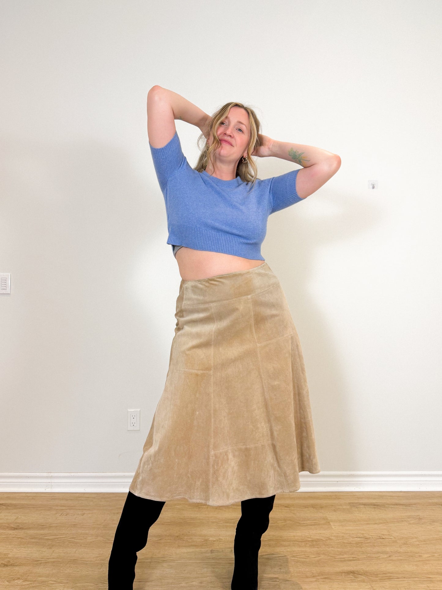 Vintage Leather Midi Skirt in Beige SOLD AS IS (Size XL)