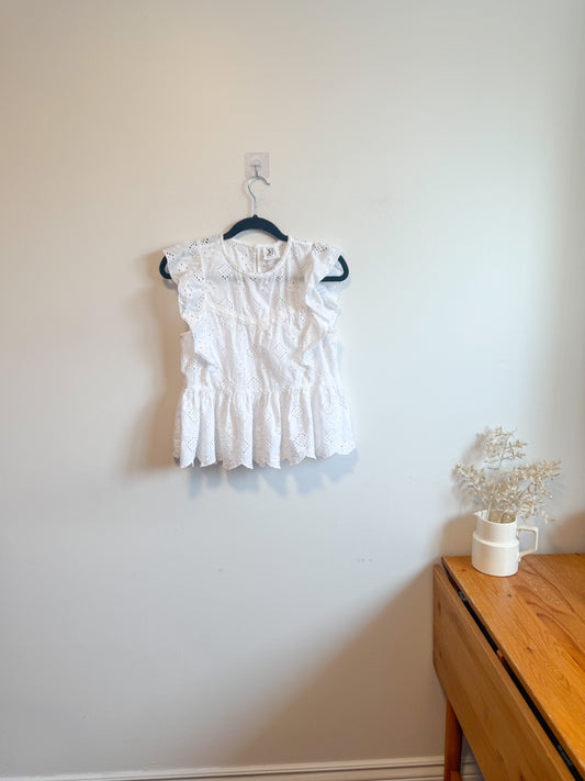 dRA Los Angeles White Eyelet Ruffled Blouse (Size S)