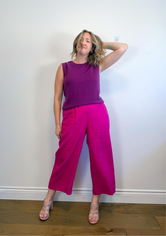 OUI Wide Leg Linen Culottes in Hot Pink (Size XL)