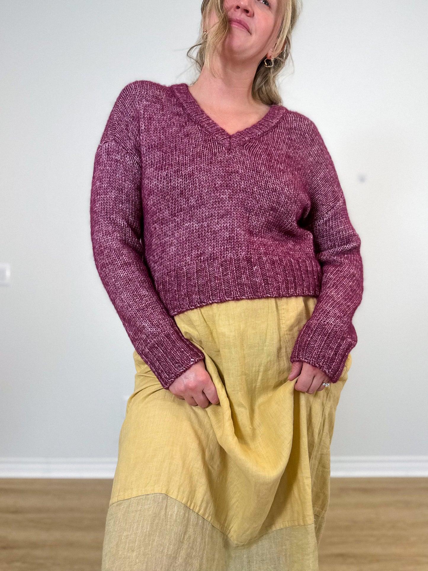 FLAX Linen Midi Skirt in Butter Yellow (Size L)