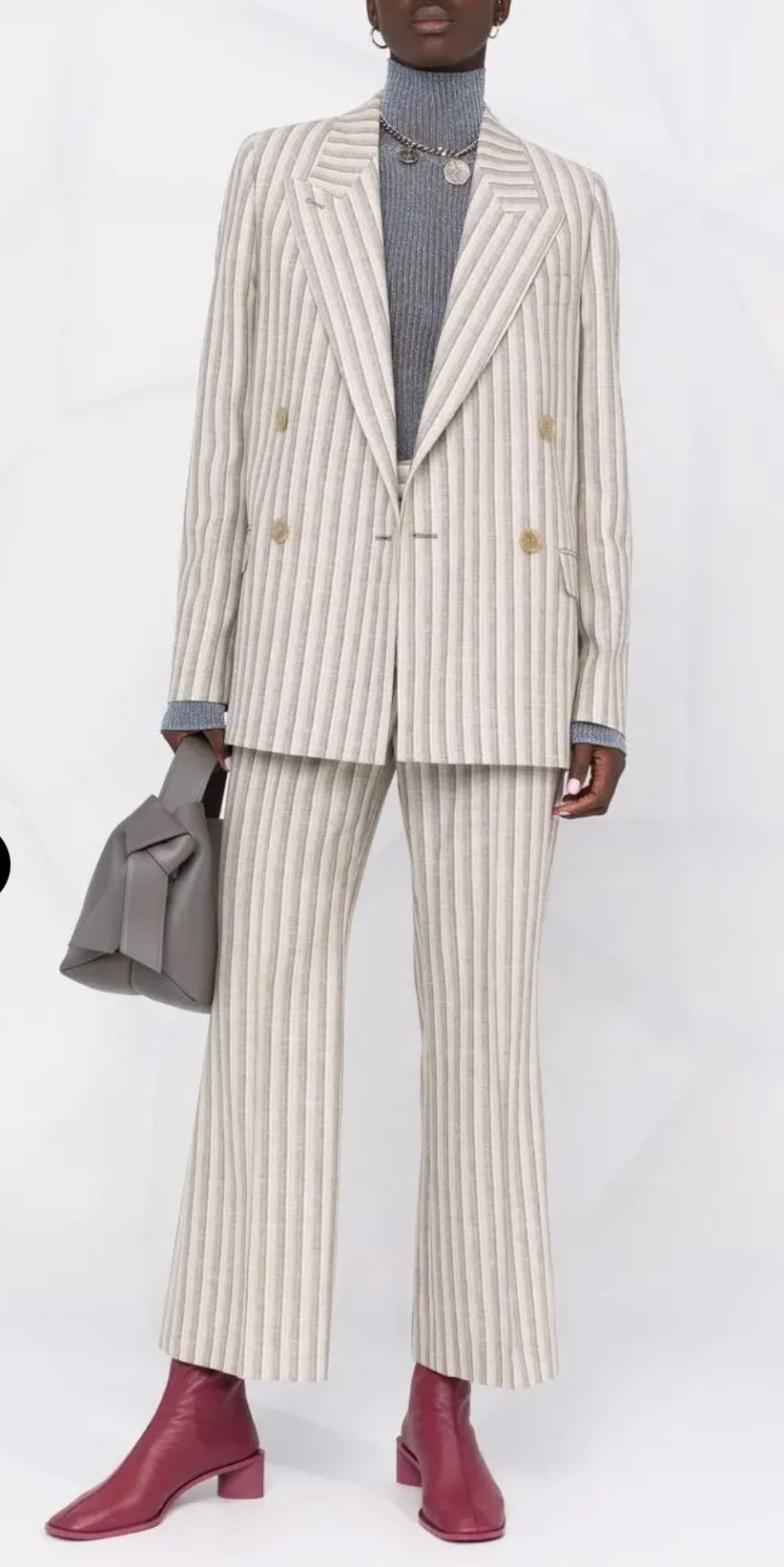 Acne Studios Designer Wool & Cotton Double Breasted Striped Blazer (Size M)