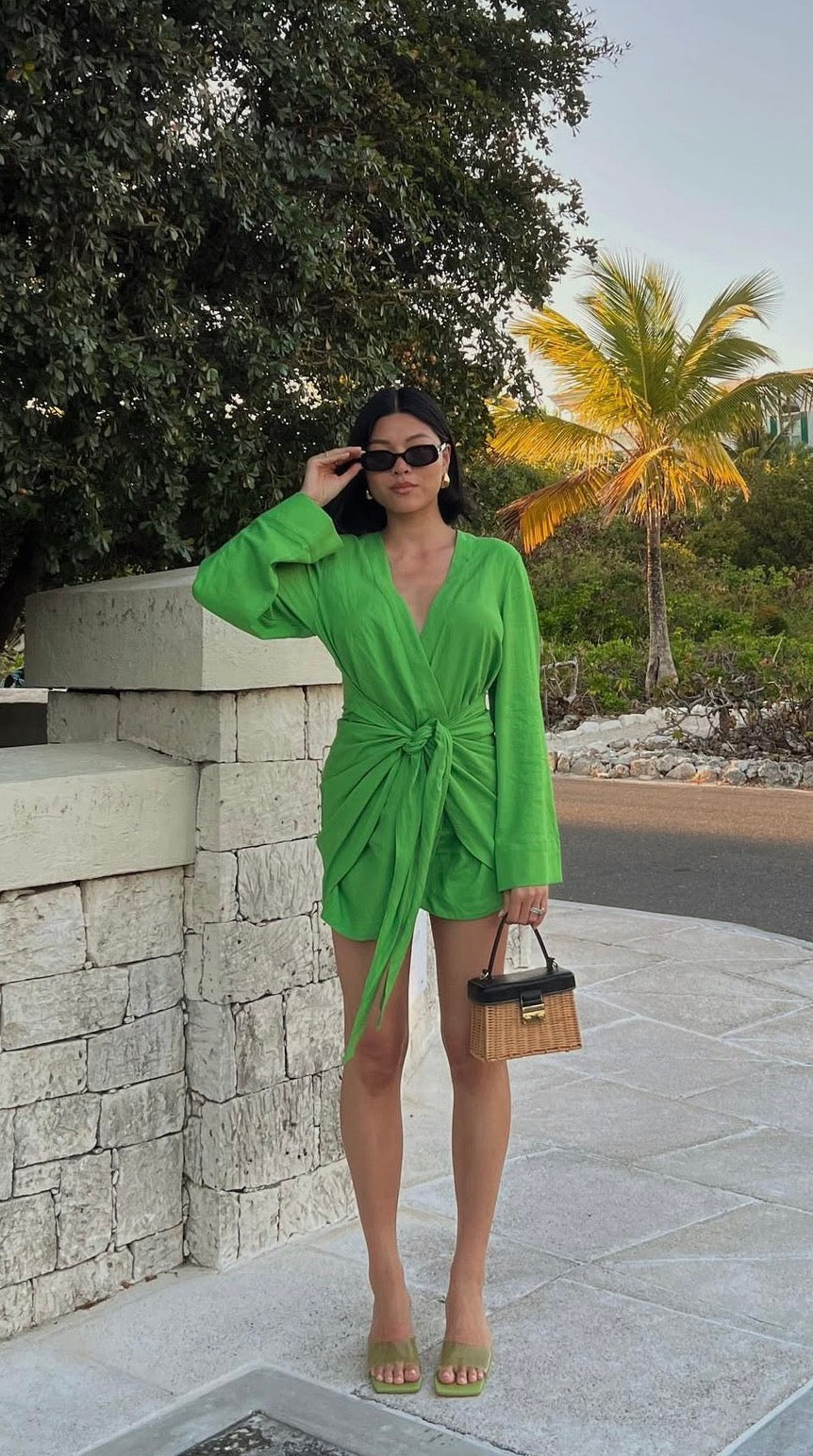 L'Academie "The Janeiro Linen Mini Dress in Green" (Size M)