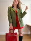 Vintage Green Tweed Skirt Suit (Size L)