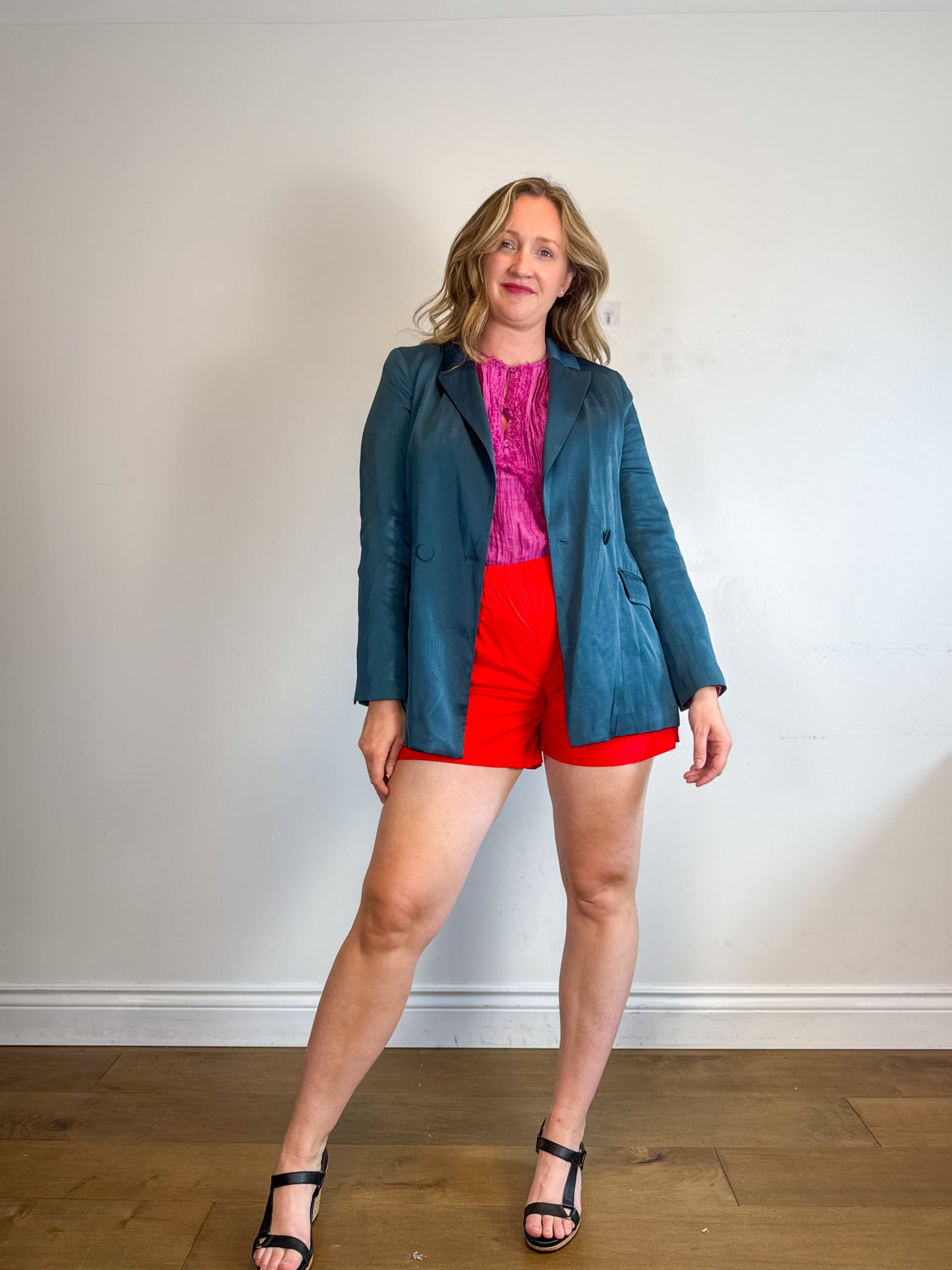 Ever New Satin Blazer in Teal (Size M/L)
