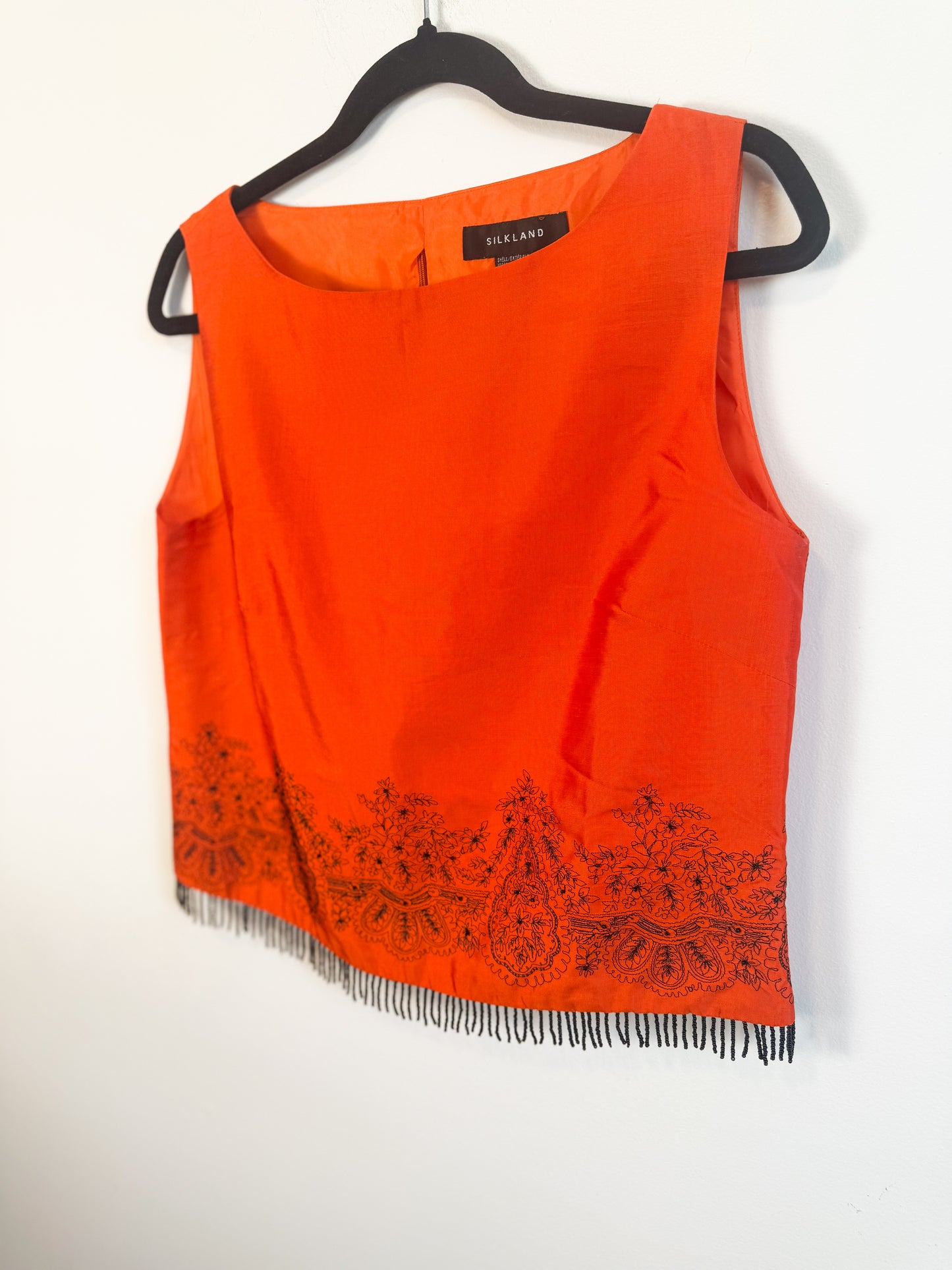 Vintage Silk Beaded Sleeveless Top in Orange (Size M)