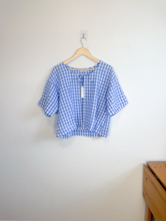 By Together Blue/White Check Top with Tie NWT (Size L)