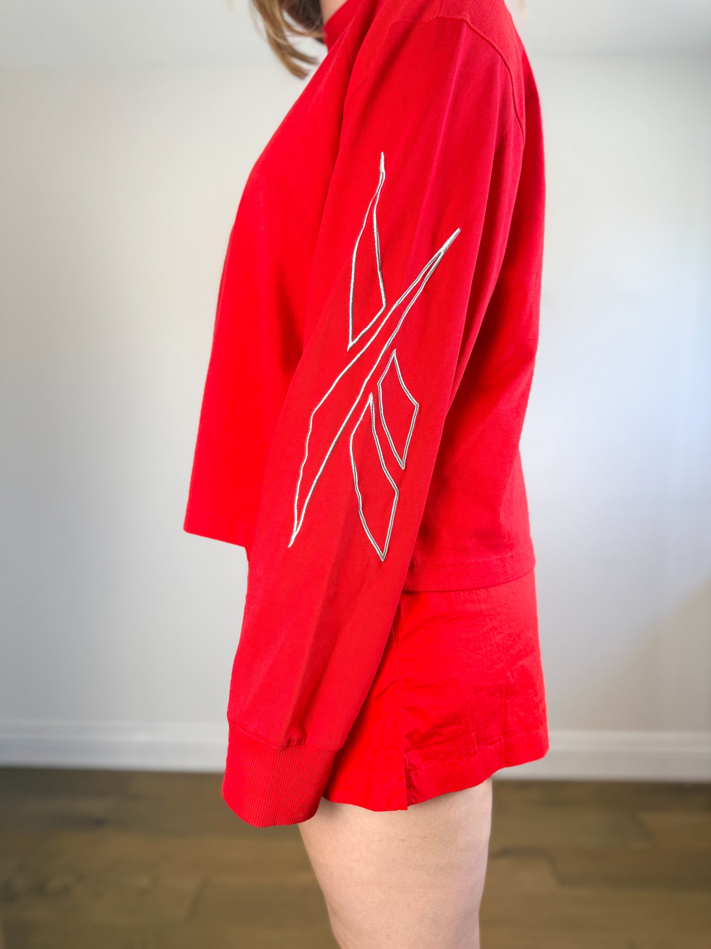 Reebok by Pyer Moss Long Sleeve Mock Neck Top in Red (Size L)