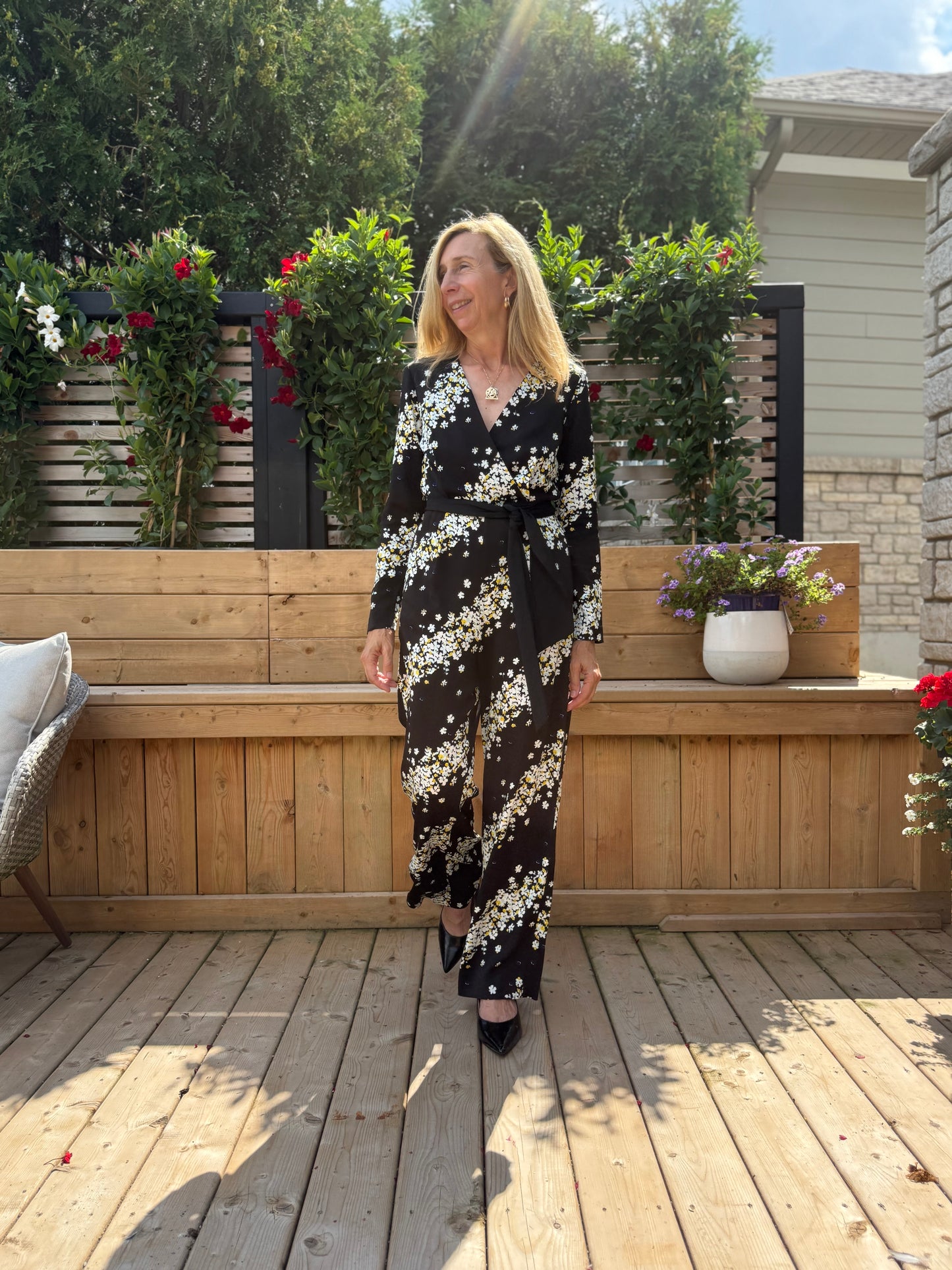 Diane Von Furstenberg Designer Long Sleeve Floral Jumpsuit (Size S)