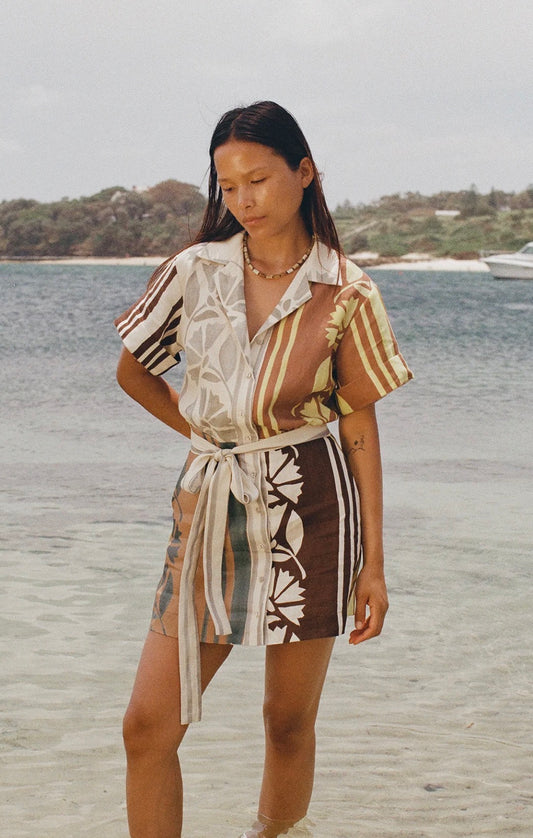 Soleil Soleil Sustainable Designer Brodie Linen Mini Dress (Size S)