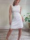 Vintage White Linen Dress with Floral Embroidery (Size M/L)